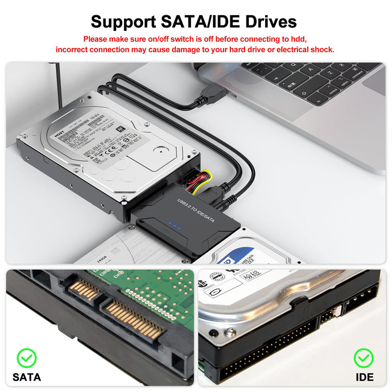FEMORO Hard Drive Reader IDE SATA to USB 3.0 Adapter, USB + Type C External Hard Drive Data Ultra Recovery Converter Kit with Power for 2.5 3.5 hdd ssd disk 5.25 Inch DVD/CD-ROM Optical Drive SATA IDE to USB+USB C