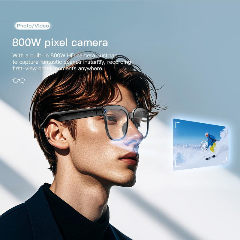 Smart Glasses with Camera, 4K HD Video & Photo Capture Recording Glasses with Audio, AI ChatGPT Assistant, Real-Time Translation Bluetooth Camera Sunglasses, Voice Control Smart Glasses for Men Women