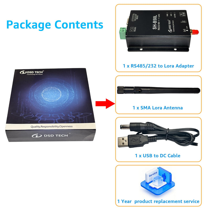 DSD TECH Lora Module SH-B50L RS485/232 to Lora Adapter Lorawan Wireless Transceiver