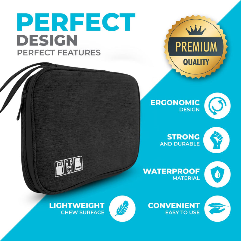 Electronics Charger Organizer - Travel Cable Case for Cords, Chargers, and Tech Accessories Black 1
