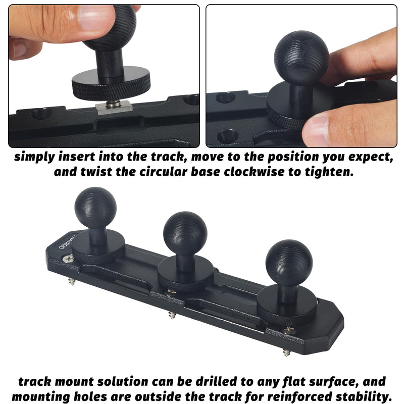 TWAYRDIO Dash Track Mount with 3pcs 1" Track Ball, Short Double Socket Arm, Phone/Radio Holder, Compatible with RAM Mounts, for Cars Vehicles Trucks Boats