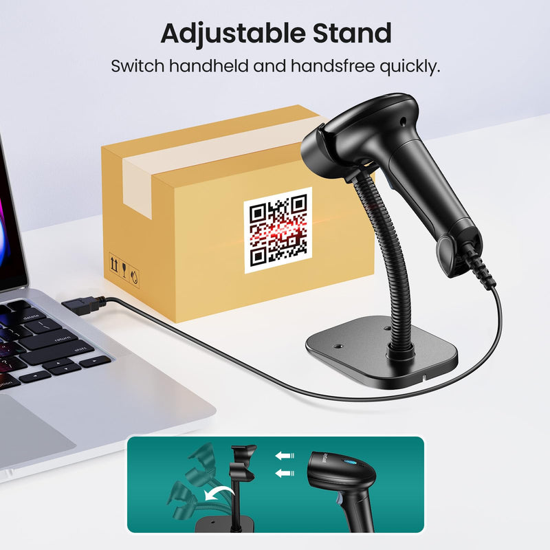[AUSTRALIA] - 2D 1D Barcode Scanner : USB Wired Inventory QR Scanner with Stand for Computer POS MAC with Automatic Scanning, Handheld CMOS Image Bar Code Reader for Warehouse Library Supermarket Grey-AT003 