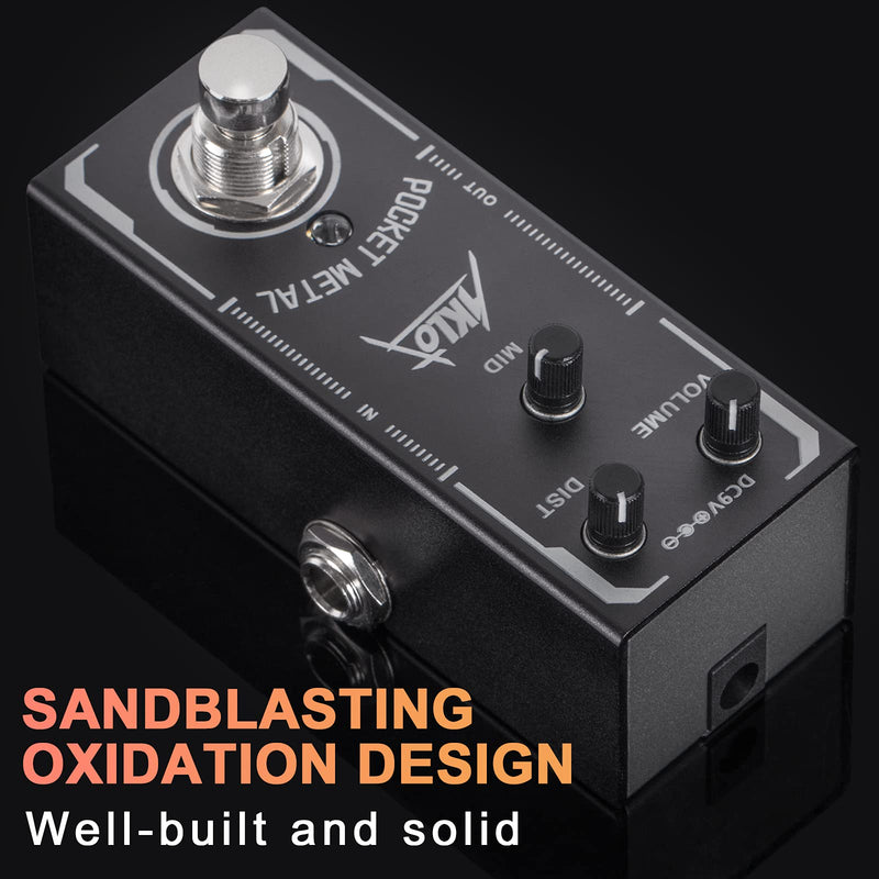 Pocket Metal Guitar Pedal, AKLOT Electric Effects Pedals Distortion Sounds Mini Single Type DC 9V True Bypass Pocket Metal