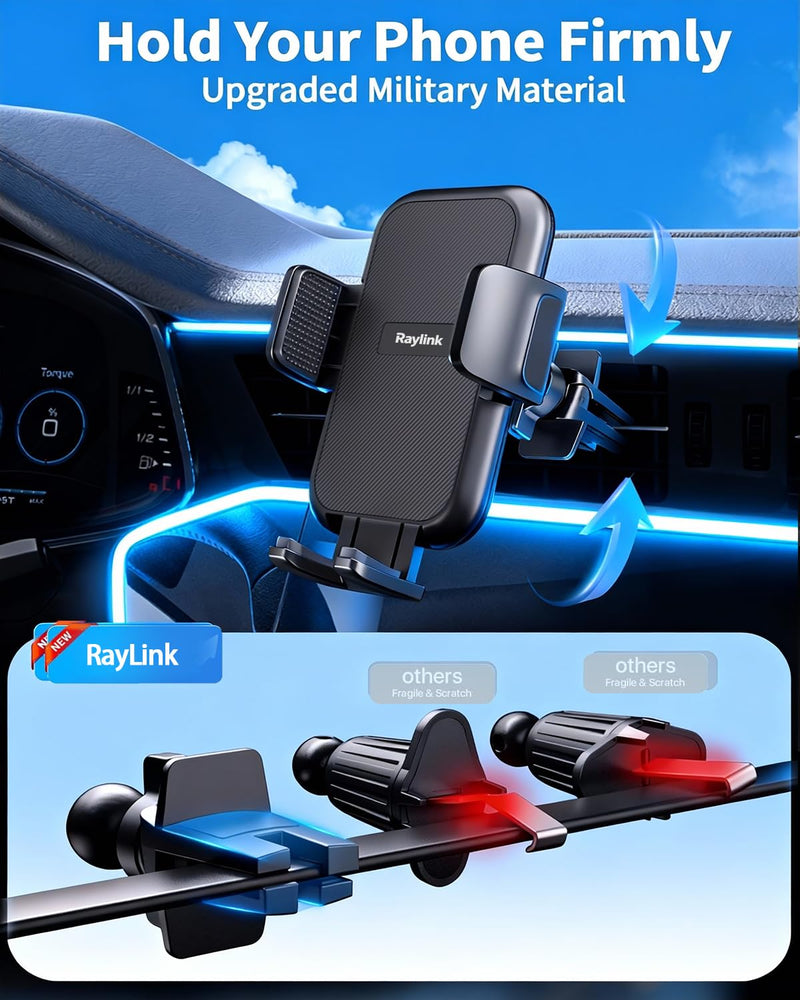 NO.1 Best【Fixed Integrated 122lb】Military-Grade Car Phone Holders Windshield Dashboard Vent【Upgraded Suction & Clip】Cell Phone Mount with Patent & Safety Certs for iPhone 17 Pro Max 16 15 Samsung Four-claw panel + duckbill clip