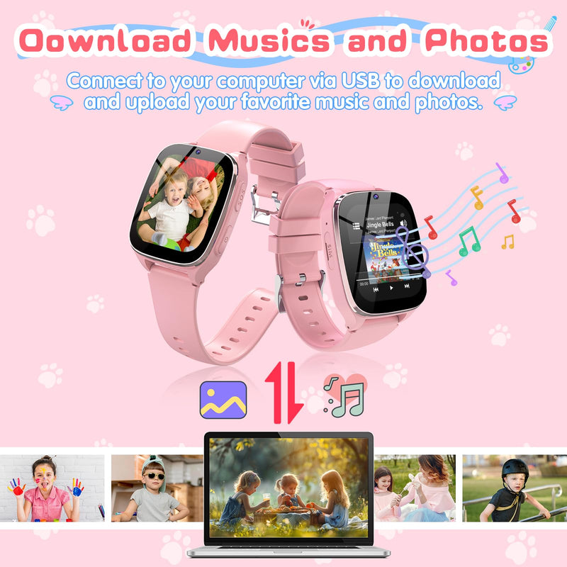 4G Kids Smart Watch – Smartwatch for Kids with Call SOS Music Camera Video Alarm Pedometer Calculator Stopwatch Educational Games, Smart Watch Phone with SIM Card for Boys Girls Ages 4-12(Pink)