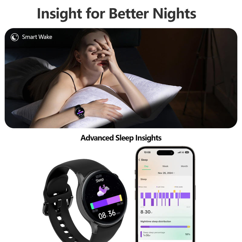 Sense 6 Advanced Health and Fitness Smartwatch with Tools to Manage Stress and Sleep, SpO2, 24/7 Heart Rate and 100+ Sports Mode,1.43" AMOLED SCREEN, IP68 Waterproof Smart Watch for Women Men, Black