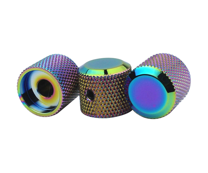 Guyker 3Pcs Potentiometer Control Knobs with 6mm(0.24”) Dia. Shaft Pot - High Grade Knurled Volume Tuning Audio Knob Replacement for Electric Guitar or Precision Bass - CNC Machined(Rainbow Chameleon) Rainbow Chameleon