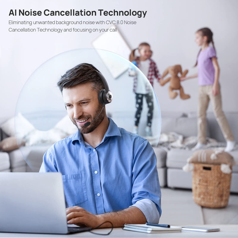 [AUSTRALIA] - LEVN Bluetooth Headset, Wireless Headset with Microphone & Mute Button, 60Hrs Talk Time, On-Ear AI Noise Cancelling Headphones with Bluetooth 5.2 Multipoint for Trucker/Remote Work/Online Class/Zoom 