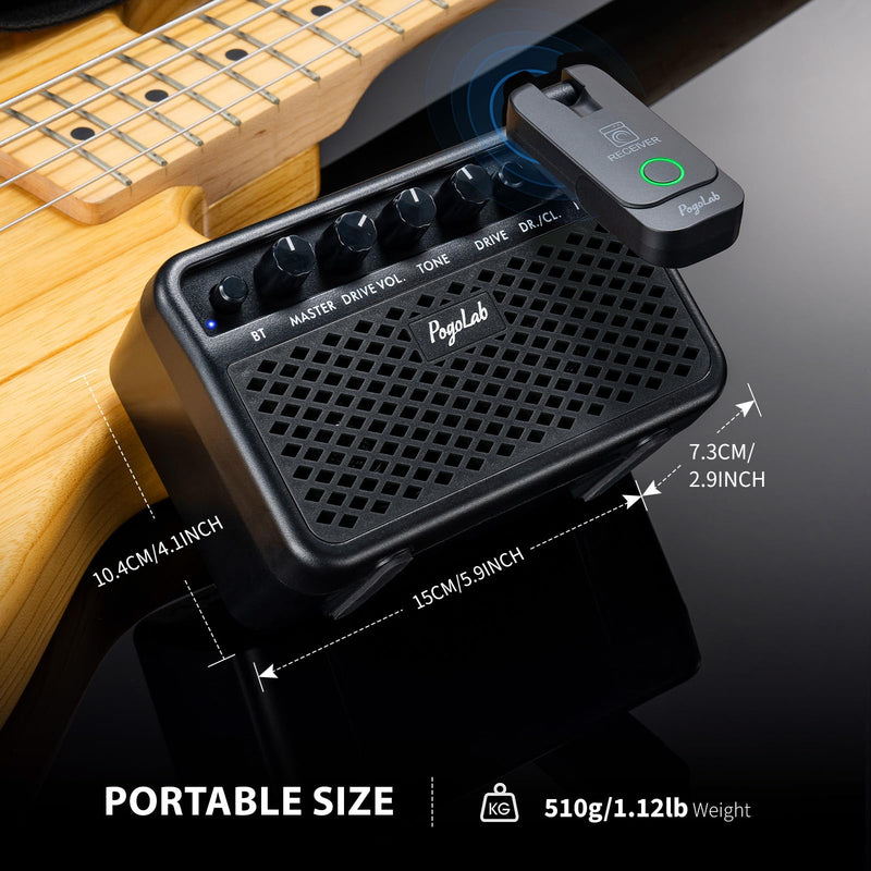 Mini Guitar Amp, 5W Small Portable Electric Guitar Amplifier, Clean & Drive Effects 2 Channels, Rechargeable Bluetooth Speaker with Headphone Jack, for Daily Practice (Black) Black