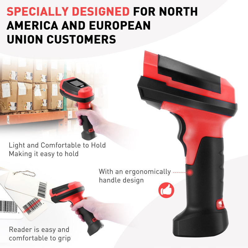 [AUSTRALIA] - Barcode Scanner Wireless, 1D CCD Automatic Bar Code Scanner with 1.8 Inch Display Screen, Rechargeable Handhold Barcode Reader with 2.4G Receiver & USB Wired Plug and Play (Red) 1D Red 