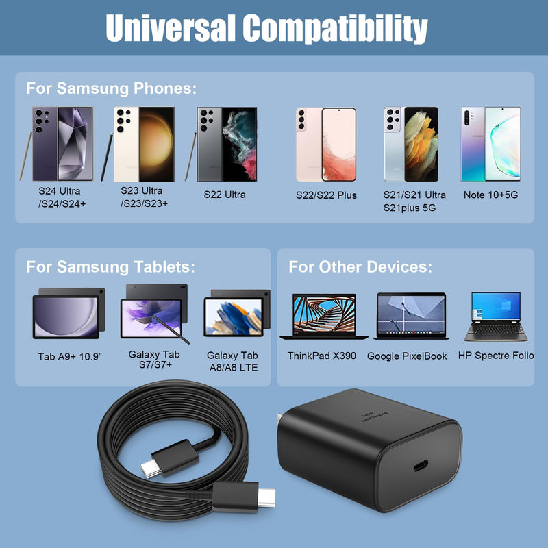 USB C Fast Charger, 45W Samsung Super Fast Charger Type C Android Phone Charger Block with 10FT Long Type C Fast Charging Cable for Samsung Galaxy S24 Ultra/S24/S24+/S23 Ultra/S23/S23+/S22, Galaxy Tab Black