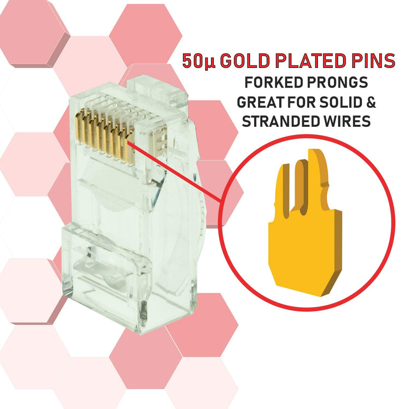LINKUP Cat6 RJ45 Pass Through Connectors | Self-Protective Curved Unbendable Latch - No Boot Required | Durable, Space-Saving Ethernet Ends for Solid & Stranded Cable | Performance RJ45 Termination Clear 100pk