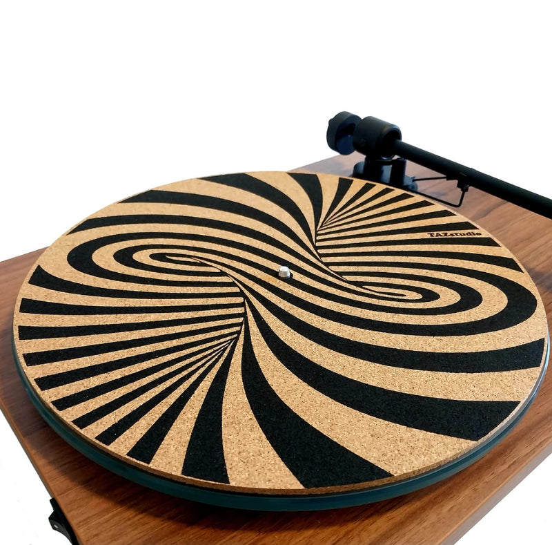 Premium slipmat - Cork Turntable Mat for Better Sound Support on Vinyl LP Record Player - Cork mat Original Geometric Design Psychedelic Geometric Spiral Art [4mm Thickness]-m7 m7-Geometric spiral