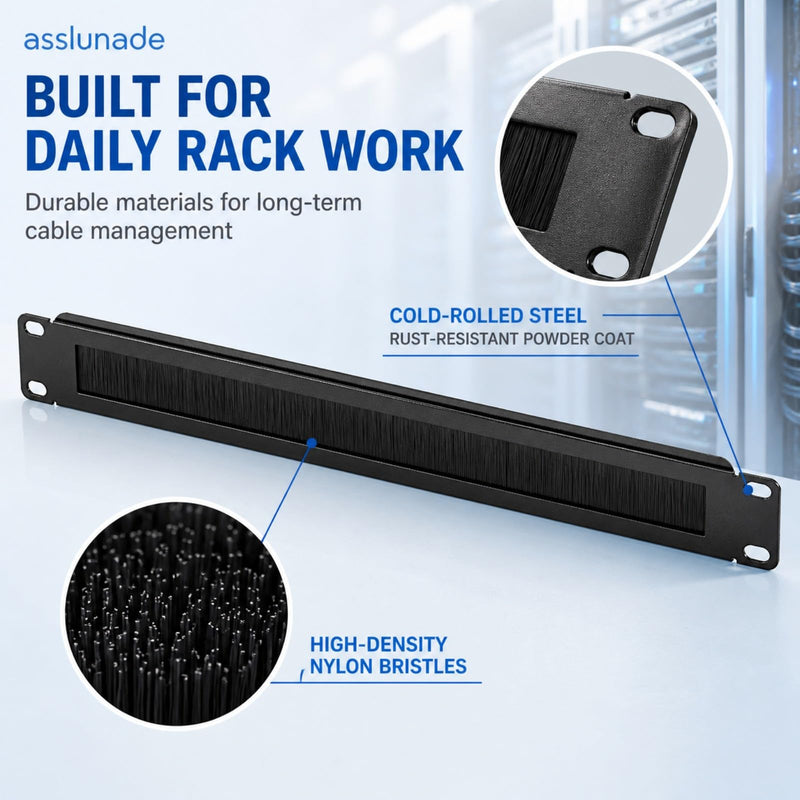 3pack 1U Brush Panel for 19" Rack Mount, Horizontal Brush Cable Manager for wall Mount Rack or Network Cabinet,Black 3
