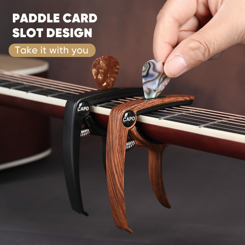 Guitar Capo, 3in1 Zinc Metal Capo for Acoustic and Electric Guitars (with Pick Holder and 4Picks),Ukulele,Mandolin,Banjo,Guitar Accessories (Black) black