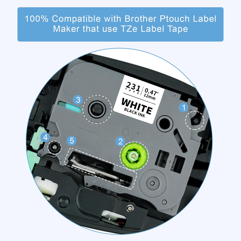[AUSTRALIA] - Absonic 12mm Tz Tape Replace for Brother Ptouch Label Tape 12mm 0.47" Laminated White Tape 1/2" Black on White for Brother P Touch PT-H100 PTD220 PTD210 PT-1290 PT-2040C PTD400 PTD600 PTD410, 4 Pack 