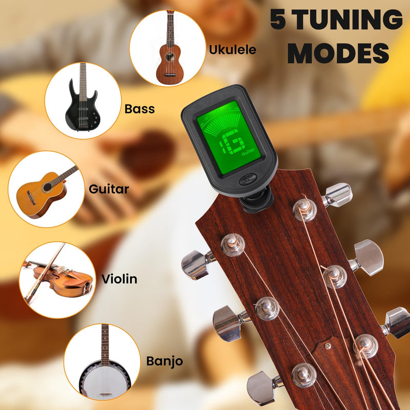 Boao 10 Pcs Guitar Tuner, Clip on Tuner with Chromatic Modes, Digital Electronic Clear LCD Display, 360 Degree Rotation for Acoustic/electric Guitar, Ukulele, Bass, Violin, Banjo, Mandolin