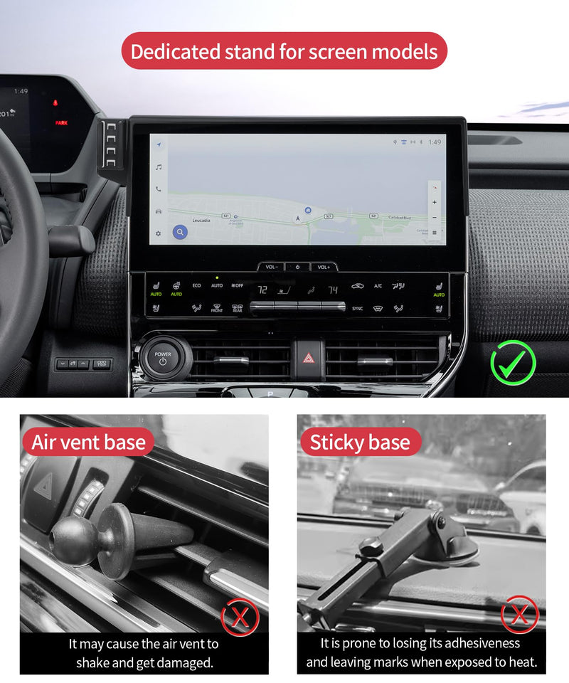 Wireless Charging Car Phone Holder for Toyota bZ4X 2023-2026 8/12.3" Screen | Subaru Solterra Universal Mechanical Clip Cell phone Mount Accessories Fit iPhone Android, Automobile GPS Dashboard Cradle