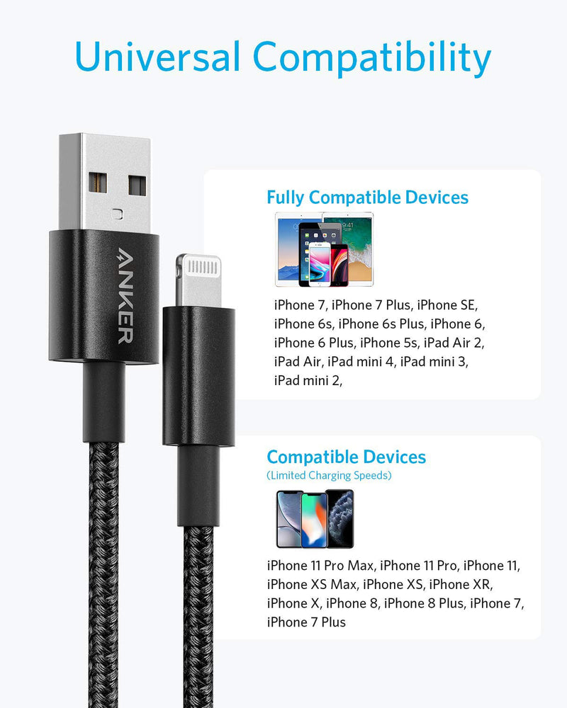 Anker 6 ft Premium Double-Braided Nylon Lightning Cable USB C to Lightning Cable, 310 USB-C to Lightning Braided Cable(2pack, 6ft, Black)