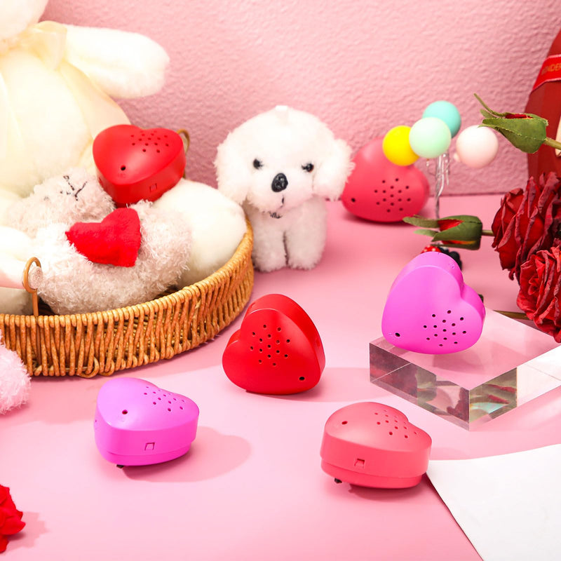 Copkim 6 Pcs 20 Seconds Valentine's Voice Recorder for Stuffed Animal Heart Shape Sound Recorder Push Button Recordable Device Sound Module for Gift Recording Voice Message(Red, Rose Red, Pink) Red, Rose Red, Pink