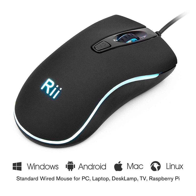 Rii RM105 Wired Mouse,Computer Mouse with Colorful RGB Backlit,2400 DPI Levels,Comfortable Grip Ergonomic Optical ,USB Wired Mice Support Windows PC, Laptop,Desktop,Notebook,Chromebook (1 Pack)