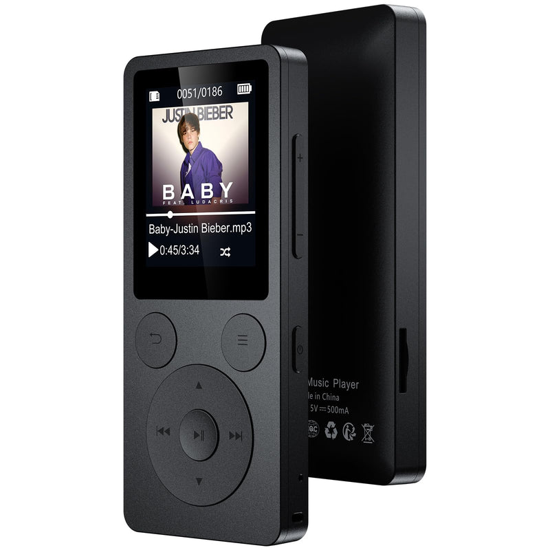 [AUSTRALIA] - 64GB MP3 Player with Bluetooth 5.3 Auto Reconnect, MP3 Music Player with Speaker, 1.8" Screen & Physical Buttons, Voice Recorder, FM Radio, 40H Battery Life, No WiFi, Support 128GB microSD Card Black 