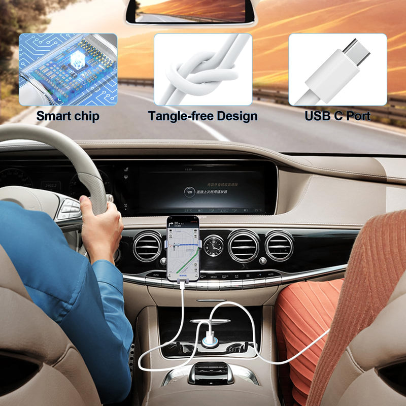 [AUSTRALIA] - iPhone 16 Car Charger USB C Car Charger Adapter 2Pack 48W PD&QC4.0 Dual Port iPhone Car Charger with USB C to C Cable for iPhone 16/15 Series, Samsung Galaxy Series, iPad Pro, AirPods,Pixel,and More 