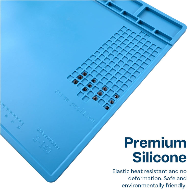 MMOBIEL Silicone Repair and Soldering Mat - 35 x 25 cm - Silicone Mat Heat Resistant up to 500°C - Workbench Mat for Soldering, Mobile Phone, Computer and Electronic Repairs - Silicone Soldering Mat - 35x25cm (14x10 Inch) - Magnetic