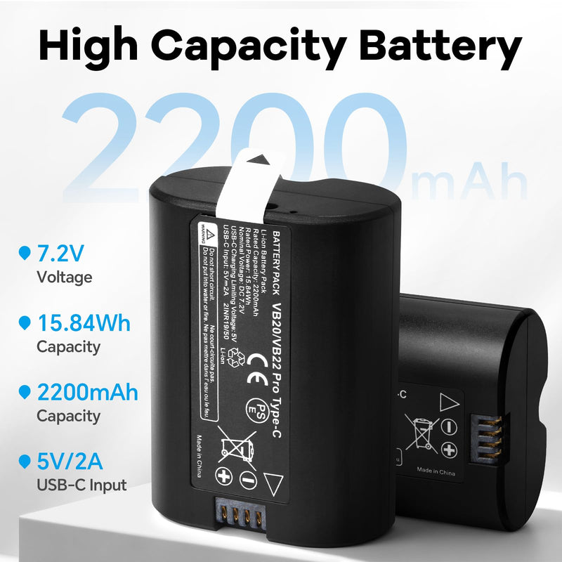 VB22 VB20 Battery Replacement for Godox V350 V480 V350S V480S Flash Series | 2-Pack Compatible with Godox V350S V350O V350N V350F V350C V480C V480S V480N V480O V480F V480O Camera Flash