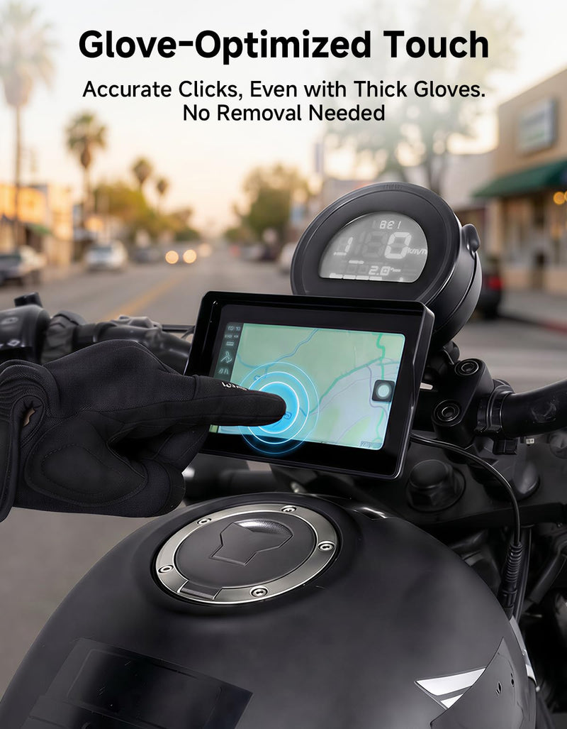 KEMIMOTO 5 Inch Motorcycle Screen, Auto Brightness – Wireless CarPlay & Android Auto, Waterproof GPS Navigation Display with Handlebar Mount – for Road, Touring, Adventure