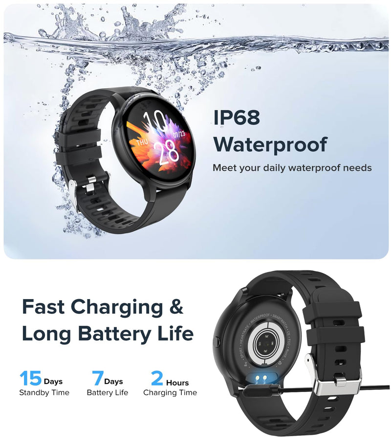 Smart Watches for Men Women, 1.3" Smart Watch(150+ DIY Dials), Fitness Tracker Smartwatch with Heart Rate/Blood Pressure/Sleep Monitor, Calories, Step Counter, IP68 Fitness Watch for Android iPhone Black