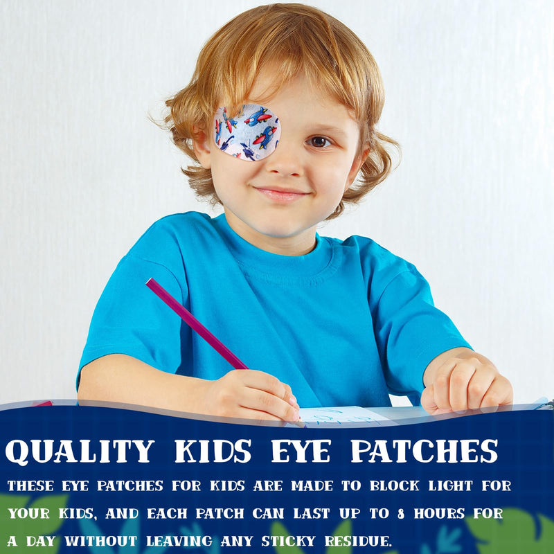90 Pcs Adhesive Eye Patches for Kids Boys 9 Styles Eye Patches Latex Free Eye Pad Bulk Light Blocking Fun Cute Boys Designs Cotton Adhesive Bandages for Boys Toddler 90