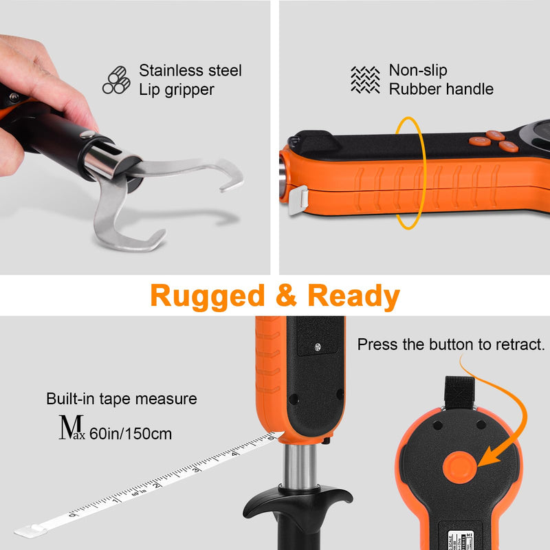 [AUSTRALIA] - Fuzion Fish Scale, Professional Fishing Scale - 110lb Capacity, Waterproof, Night Light, Memory & Tape Measure | Portable Fish Weigh Kit w/Lip Gripper, Batteries & Pouch 