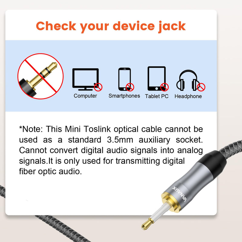 [AUSTRALIA] - VANAUX Toslink to Mini Toslink Digital Optical Cable,S/PDIF Fiber Optic Audio Cable,24K Gold Plated for TV,Soundbars,Stereo Systems【Not A 3.5mm Auxiliary Plug】(20ft/6m) Mini Toslink to Toslink 20 ft 
