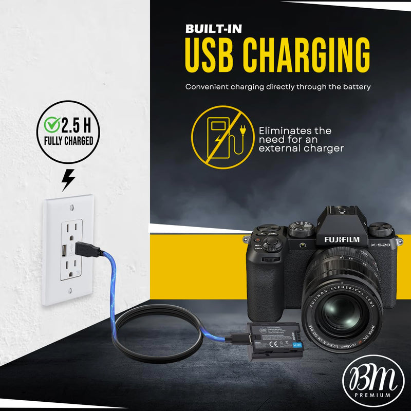 [AUSTRALIA] - BM Premium NP-W235 Battery with Built-in Charging Port Compatible with Fujifilm X-S20, X-T4, X-T5, X-H2S, GFX 50S II, GFX 100RF, GFX 100S, GFX 100S II, GFX100 II Cameras, VG-XT4 Vertical Battery Grip 