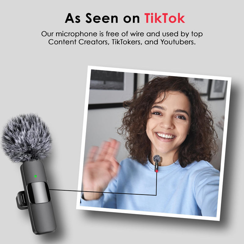 [AUSTRALIA] - Wireless Microphone for iPhone, iPad, Android, Lavalier Microphone for Video Recording - 2 Pack iPhone Mic Crystal Clear Recording with USB-C for Podcast Microphone, ASMR, TikTok Black 