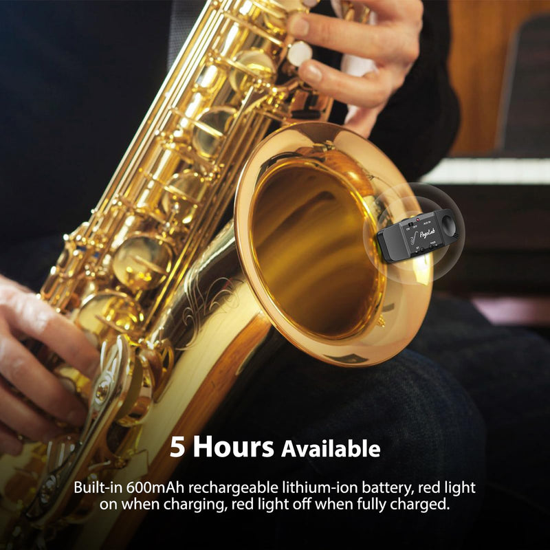 [AUSTRALIA] - UHF Wireless Saxophone Microphone System, Rechargeable Mic Pickup System with Storage Case, 164 Feet Range, Clip-On Transmitter with Treble/Bass/Middle Adjustment, for Most Brass Instruments 