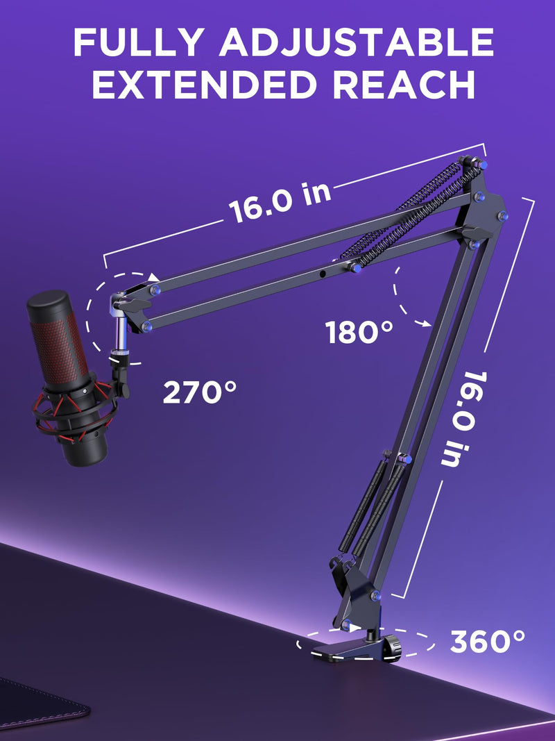 InnoGear Boom Arm Microphone Mic Stand for Blue Yeti HyperX QuadCast SoloCast Snowball Fifine Shure SM7B and other Mic, Large Black