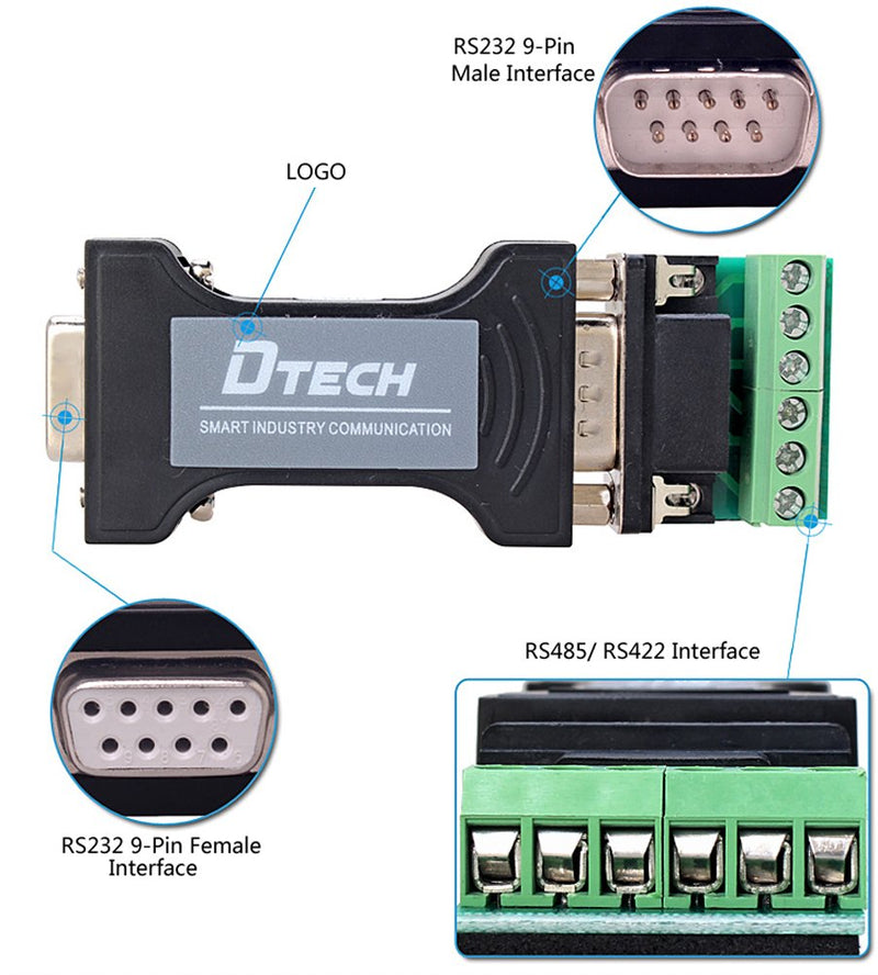 DTECH RS232 to RS485 / RS422 Serial Communication Data Converter Adapter Mini-Size