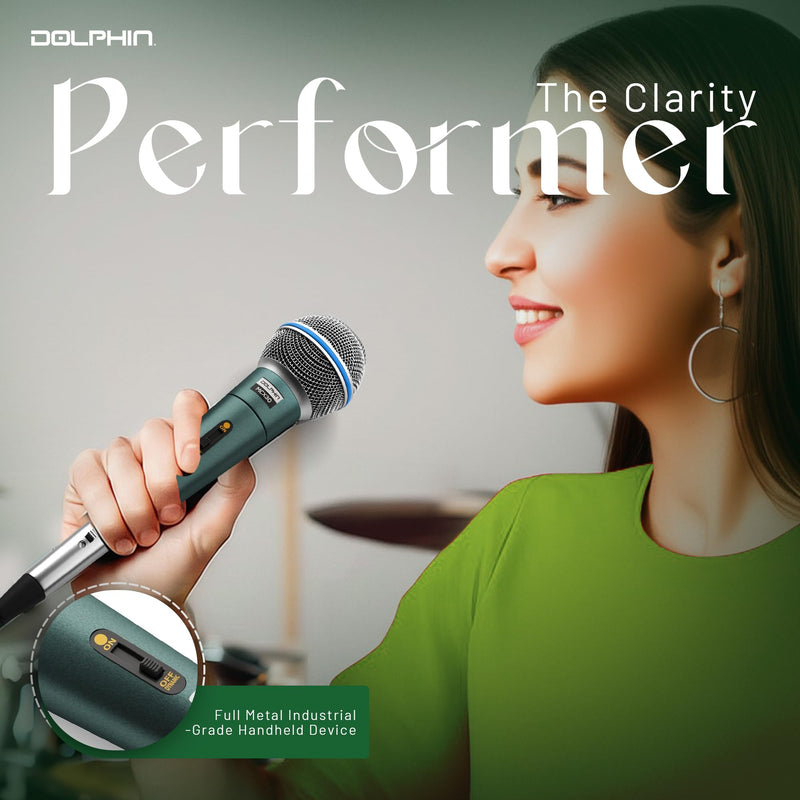 Dolphin MCX30 Handheld Dynamic Vocal Microphone, HQ Direct Connection Audio 1/4, Durable, Crystal Clea Sound, Detachable 14ft XLR Cable, Mic Stand Clip, & Carry Case
