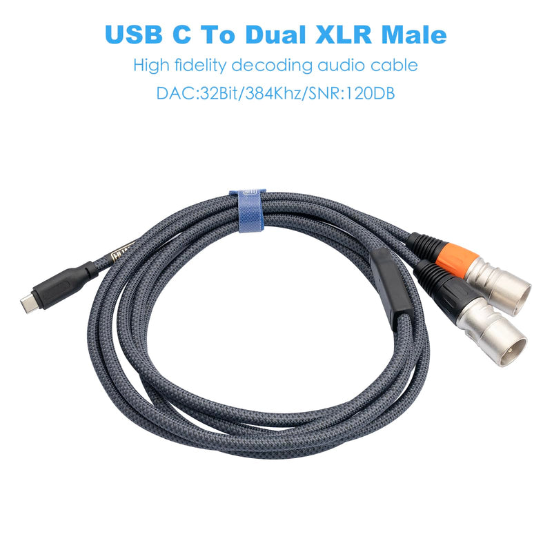 10FT USB C to Dual XLR Male Audio Cable - Hi-Fi 32Bit/384Khz USB C to XLR Audio Cable for Phone to Power Amplifier Connection High-end 10Feet