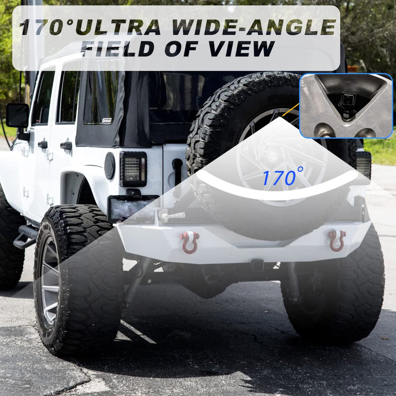 Car Backup Camera Reverse Rear View Spare Tire Mount Camera Kit Compatible with Jeep Wrangler JK 2007-2018 W/Wire Adapter Waterproof Wide Angle Guidelines