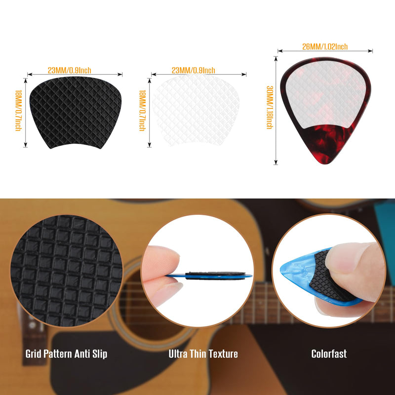 60pcs Guitar Picks Grips, Anti slip Silicone Soft Grips with 10 Guitar Picks, Two Different Thicknesses Guitar Picks, Self-Adhesive Guitar Pick Holder Black