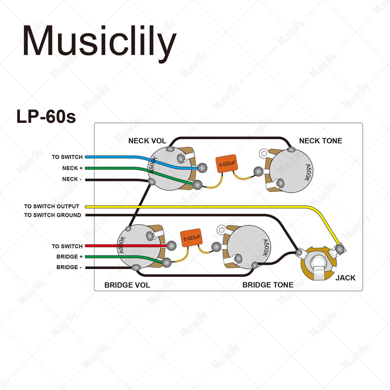 Musiclily Pro LP STD Modern 60s Pre-wired Wring Harness Kit Upgrade for Epiphone LP Style Electric Guitar, Nickel Switch Pre-wired Modern 60s