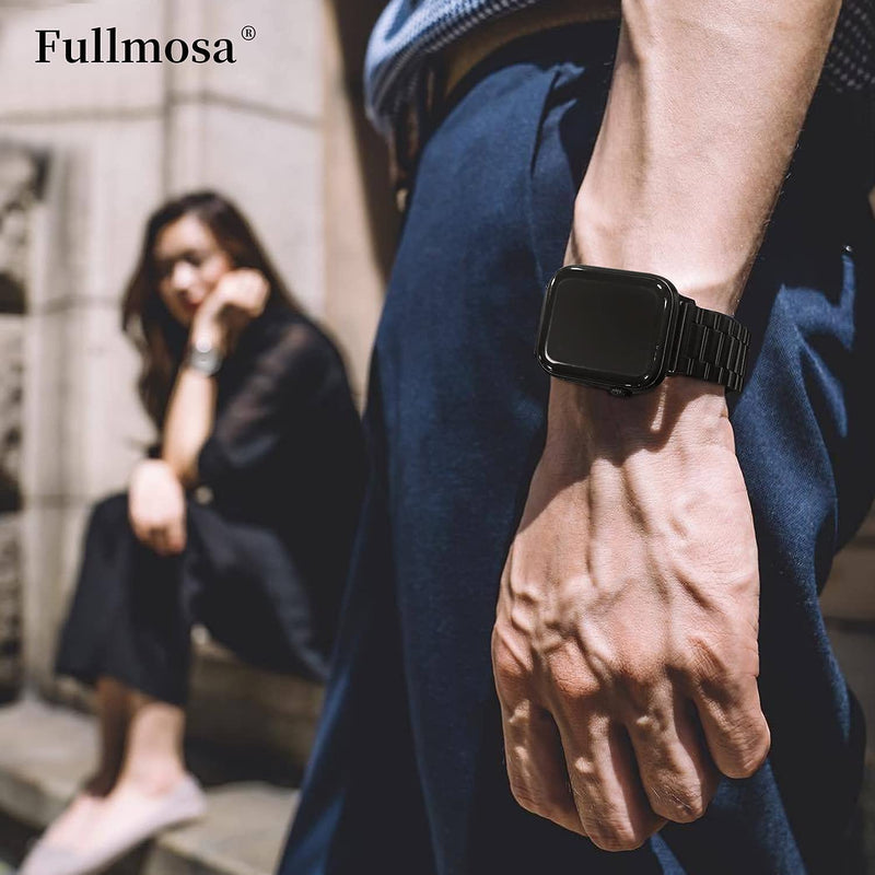 Fullmosa Compatible Stainless Steel Apple Watch Band 44mm/45mm/42mm Black with Case & Compatible Upgraded Metal Apple Watch Band 44mm/45mm/42mm with Case,Rose Gold