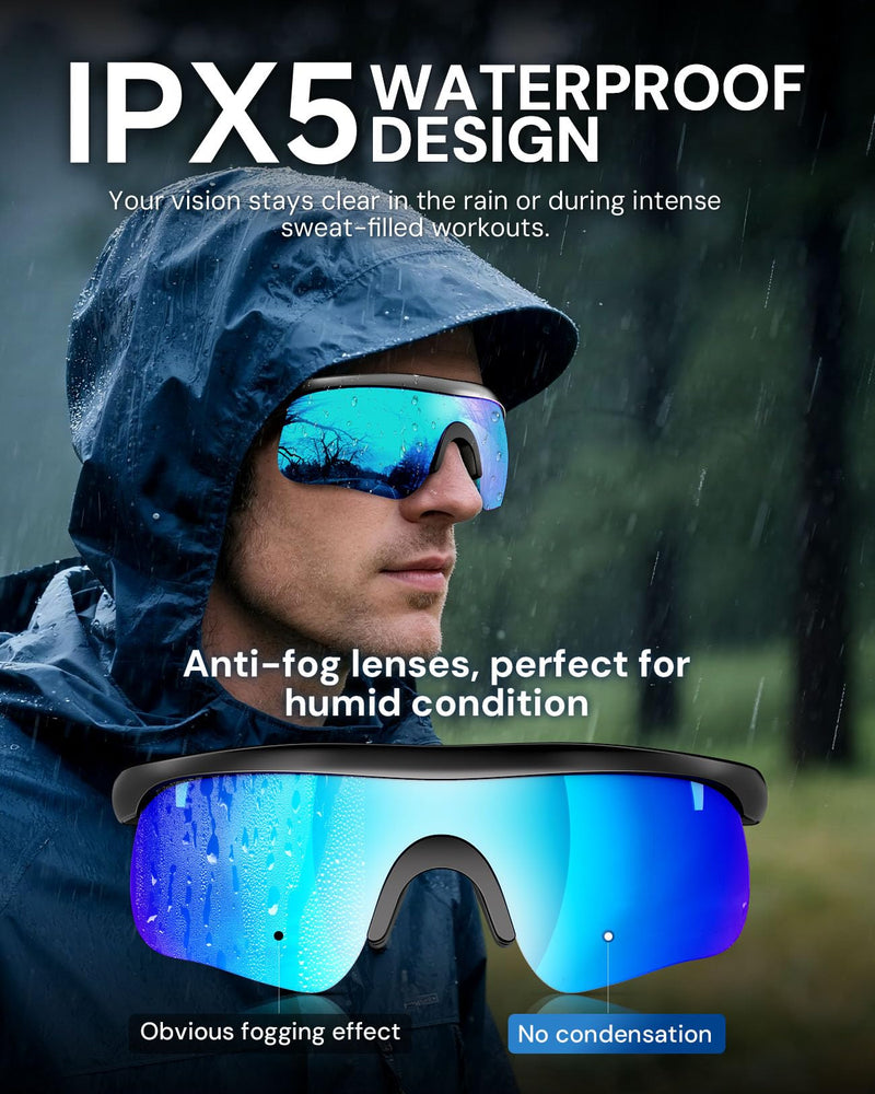 Bluetooth Audio Sunglasses: Polarized UV400 with Speakers | Polarized UV400 lenses with open-ear speakers and Bluetooth audio for driving, workouts and outdoor activities Blue