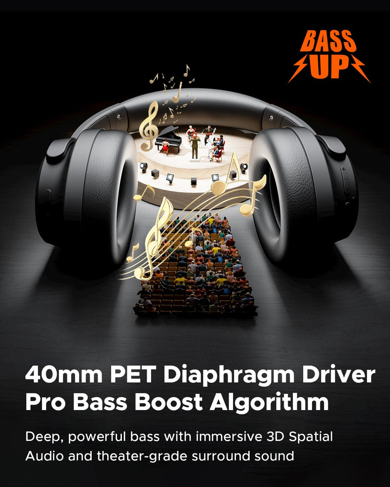 truefree HF10, Hybrid Active Noise Cancelling Foldable Headphones | Wireless Over Ear Bluetooth 6.0 ANC Headset, 125 Hours Playtime, Spatial Audio, Deep Bass, App Custom EQ, Dual Connection