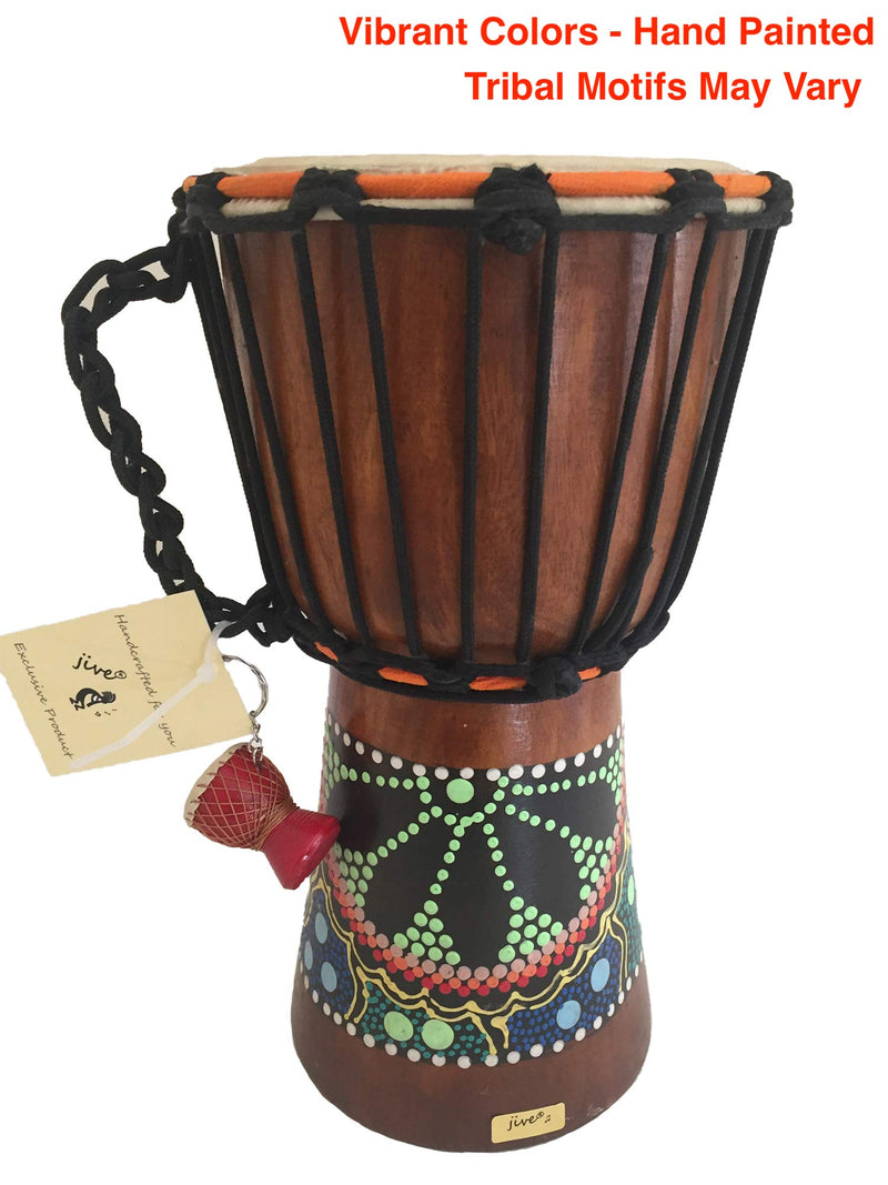Djembe Drum Bongo Congo African Wood Drum - MED SIZE- 12" High, JIVE BRAND, Professional Quality With Heavy Base/Includes Key Chain 12" High Painted