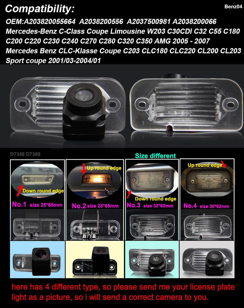1280*720 pixels car rear view backup camera replacement for Mercedes-Benz C-Class Coupe Limousine W203 C30CDI C32 C55 C180 C200 C220 C230 C240 C270 C280 C320 C350 C203 CLC180 CLC220 CL200 CL203 Sport Model 4=BENZ4DJT
