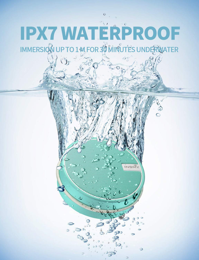 INSMY C12 IPX7 Waterproof Shower Bluetooth Speaker, Portable Small Speaker, Speakers Bluetooth Wireless Loud Clear Sound Support TF Card Suction Cup for Outdoor Kayak Canoe Beach Gift (Mint) Mint